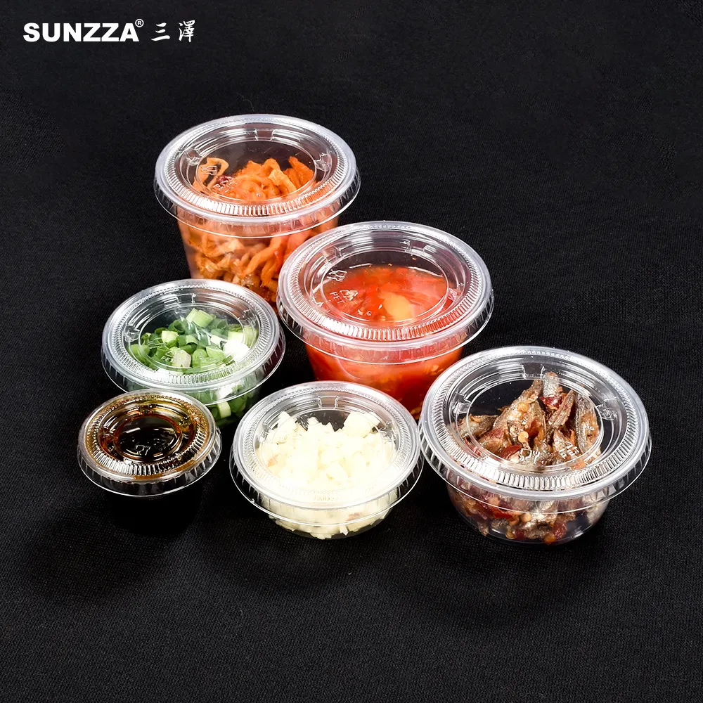 Sunzza Transparent e-co Friendly 2 oz small take out sauce soy packing Plastic Takeaway Disposable Sauce Cup With Lid
