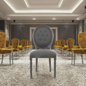 Chaises de salle à manger commerciales contemporaines en bois de chêne massif tourné à la main, éco-responsables, avec dossier en velours doré – Prix de gros - Product Image 2