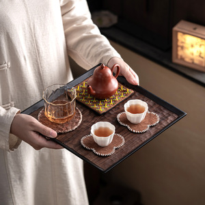 Guanlan Black Walnut Wood Carved Square <b>Tea</b> Tray Handmade For Home <b>Tea</b> <b>Set</b> Dry Brewing Small <b>Tea</b> Table - Product Image 2