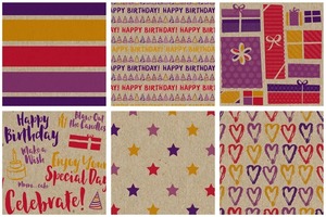 Kraft <b>Paper</b> Roll Double-Sided Happy Birthday Hearts Stars Stripes Triangles <b>Pattern</b> Recyclable Digital Printing Gift Packaging - Product Image 2