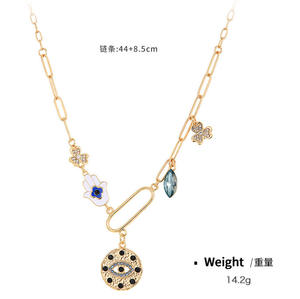 قلادة مريلة نسائية فاخرة قلادة الإغاثة الأزياء المتقدمة منقوش عين الشيطان سحر الذهب مطلي عملة اللؤلؤ سلسلة الحجر الرئيسية - Product Image 6