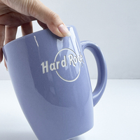 Tasse à café/thé en céramique violet lavande avec logo gaufré, forme baril, en grès brillant, vaisselle originale d'usine d'exportation