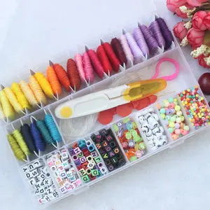 Bordados Floss Tópico Cross Stitch Kit Completo 26 Carta Beads Pulseira Da Amizade Corda Fitas Kits com Caixa