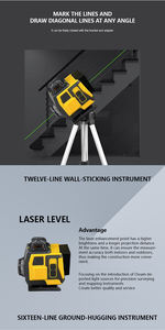 أدوات مستويات الليزر ، خط محمول بالأشعة تحت الحمراء 16 متر أخضر بدون بطارية - Product Image 4