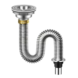Tubo de Desagüe Flexible Corrugado de Acero Inoxidable 304 para Fregadero, Conector Antiolores para Lavabo de Encimera - Product Image 5