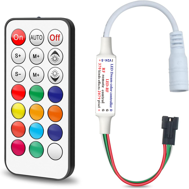 JIUAN Mini RF Remote Control 21-Key RGB Full Color LED Light Strip Controller Plastic 6A 3-Channel DC5-24V 20M Range 2-Year 1W