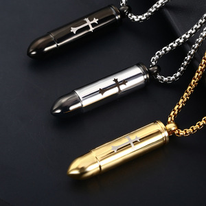 Liontin Kalung Baja Anti Karat Bentuk Salib dan Peluru, Botol Parfum, untuk Abu Jenazah Hewan Peliharaan dan Orang Tercinta, Model Trendi Bambu - Product Image 2