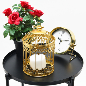 Avrupa tarzı retro dekorasyon kullanımlık düğün merkezi asılı altın kuş kafesi mum fener - Product Image 6
