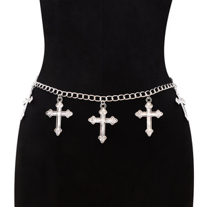Waist <b>Chain</b> <b>Cross</b> Pendant Tibetan Silver Unisex Body <b>Chain</b> Party Hip Hop Style Single Layer Metal <b>Chain</b> Jewelry - Product Image 1