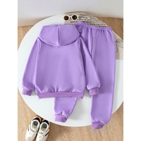 Conjunto Deportivo de 2 Piezas para Niñas, Sudadera con Capucha y Pantalones, Diseño Moderno de Anime K-Pop, Estampado de Ídolos de Dibujos Animados, Color Morado