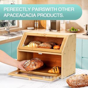 กล่องขนมปังไม้ Akira ขนาดใหญ่ พร้อมประตูกระจก สำหรับจัดเก็บในครัว - Product Image 2