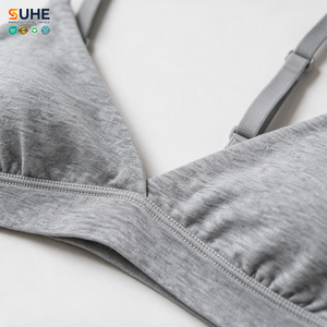SUHE High Stretch Cotton Spandex Triangle Thin Breathable V Neck Wire Free Women's Halter Soft Yoga Bra One-piece Quick Dry - Product Image 3