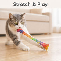 Jouet à mâcher pour chat extensible arc-en-ciel, tube de jeu élastique en maille pour chat