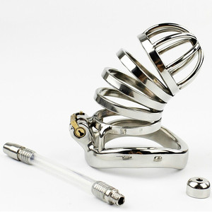 Dispositivo di castità con anello curva gabbia per gallo con catetere per adulti sex toys - Product Image 4