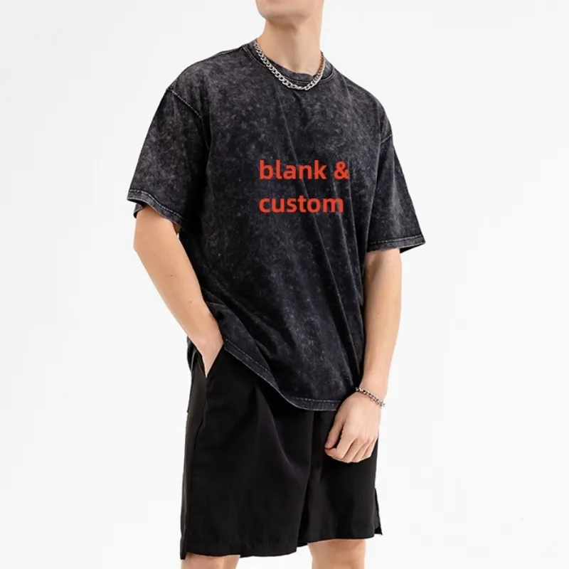 Top Quality 230 Gsm Vintage Acid Wash T Shirt 100% Cotton Oversized Tshirt Custom Logo Print Drop Shoulder Tshirt Unisex