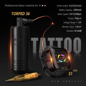 Ambition Torped 36 4.5-5.0-5.5mm Stroke Brushless Motor RCA Rotary Tattoo Machine avec S1 2400mAh Wireless Power Watch Battery - Product Image 2