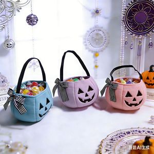Bolsa de Calabaza de Peluche con Lazo para Niños, Cubo de Almacenamiento de Dulces para Halloween, Festival de Fantasmas, Fiesta, Disfraz - Product Image 4