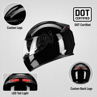 Casque de moto intégral personnalisé avec feu arrière LED, double visière, certifié DOT, en ABS, fabricant OEM, vente en gros directe d'usine