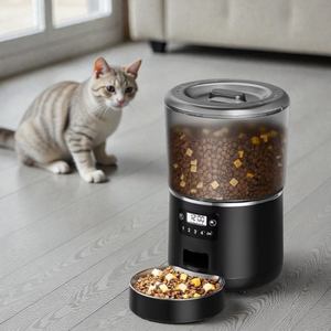 Distributeur automatique de nourriture pour animaux de compagnie en acier inoxydable à double alimentation, commandé par bouton, 4L pour chats et chiens - logo personnalisé accepté - Product Image 1
