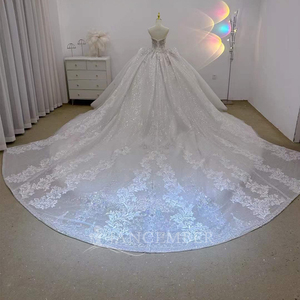 Robe de mariée de luxe en perles et dentelle brodée, style princesse, sans bretelles, Vestidos Lsjj79 - Product Image 3