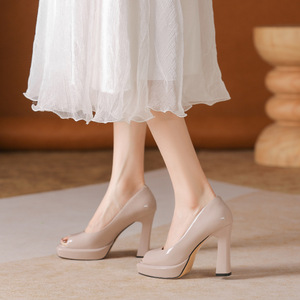 Peep Toe High Heel <b>Shoes</b> Patent Leather Platform Pumps For Office Work All Seasons Slip-On Women's <b>Shoes</b> Y9528-6 - Product Image 1