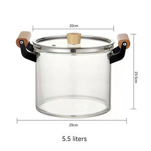 Olla de Cocina de Vidrio Borosilicato Transparente de Alta Calidad, Resistente al Calor, con Asa de Madera, 2.5/3.5/4.5/5.5L, Juego de Utensilios de Cocina - Product Image 4