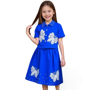 Vêtements pour enfants en gros, usine chinoise, ensemble papillon <span class=keywords><strong>bleu</strong></span> perle pour tout-petits, robe d'été pour fille, vêtements pour bébés, ensembles de vêtements pour filles - Product Image 1