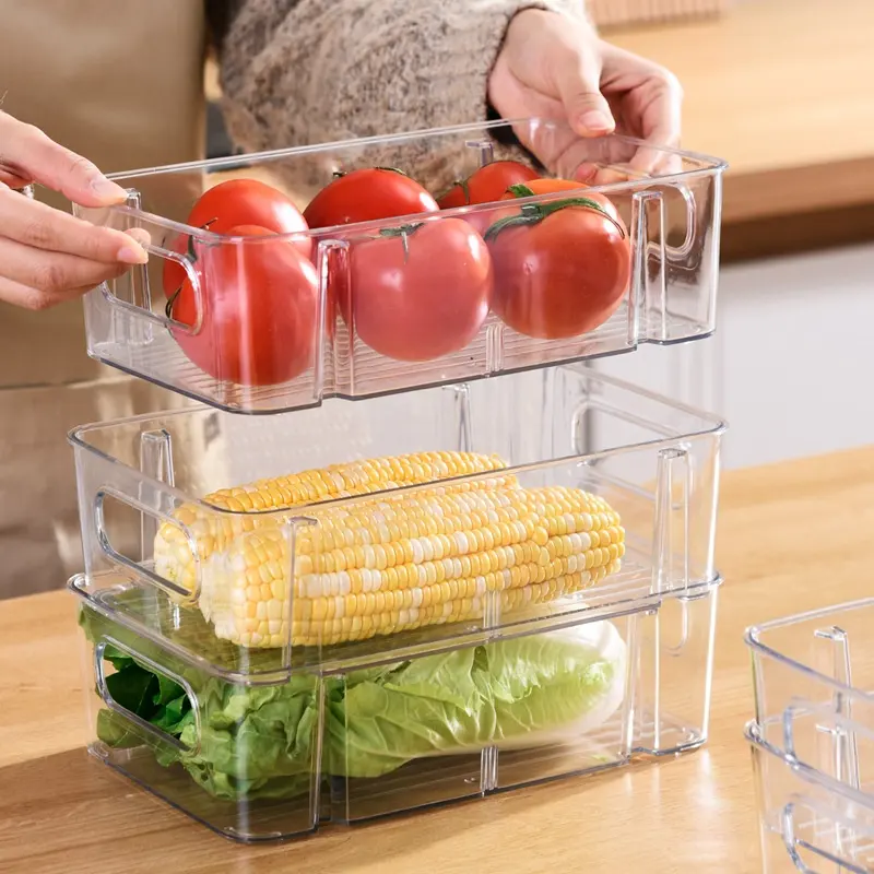 Istiflenebilir mutfak gıda buzdolabı çekmece buzdolabı seti temizle gıda konteyner şeffaf plastik buzdolabı buzdolabı organizatörleri