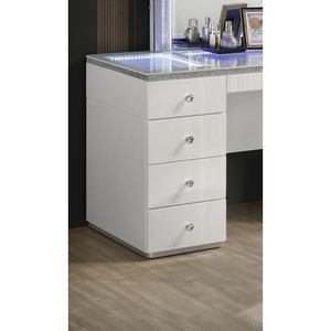 OE.HOME Midcentury 1pc Dressing Vanity with Tempered Glass Top Ball Bearing Glides LED Mirror 5+ <b>Drawers</b> Solid Wood Construction - Product Image 5