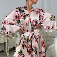 Pyjama de luxe ample et confortable pour femme, en soie japonaise texturée, col en V, manches longues, à lacets, respirant, imprimé à volants, pour la maison