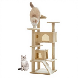 DUMOS Arbre à <span class=keywords><strong>chat</strong></span> d'intérieur de 54 pouces, multi-niveaux, <span class=keywords><strong>pour</strong></span> chats de grande taille, avec 2 niches, griffoirs, plateforme, petite échelle et jouets, capacité 30 lbs - Product Image 1