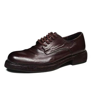 Chaussures Richelieu en Cuir Véritable pour Hommes, Formelles et Habillées, Nouveauté 2025, à Lacets, Semelle Carrée Épaisse, Rehaussantes, Antidérapantes, Intemporelles - Product Image 6
