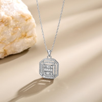 Nouveau collier pendentif en argent sterling 925, design géométrique octogonal rectangulaire, zircon plaqué rhodium, bijoux pour femmes, vente en gros