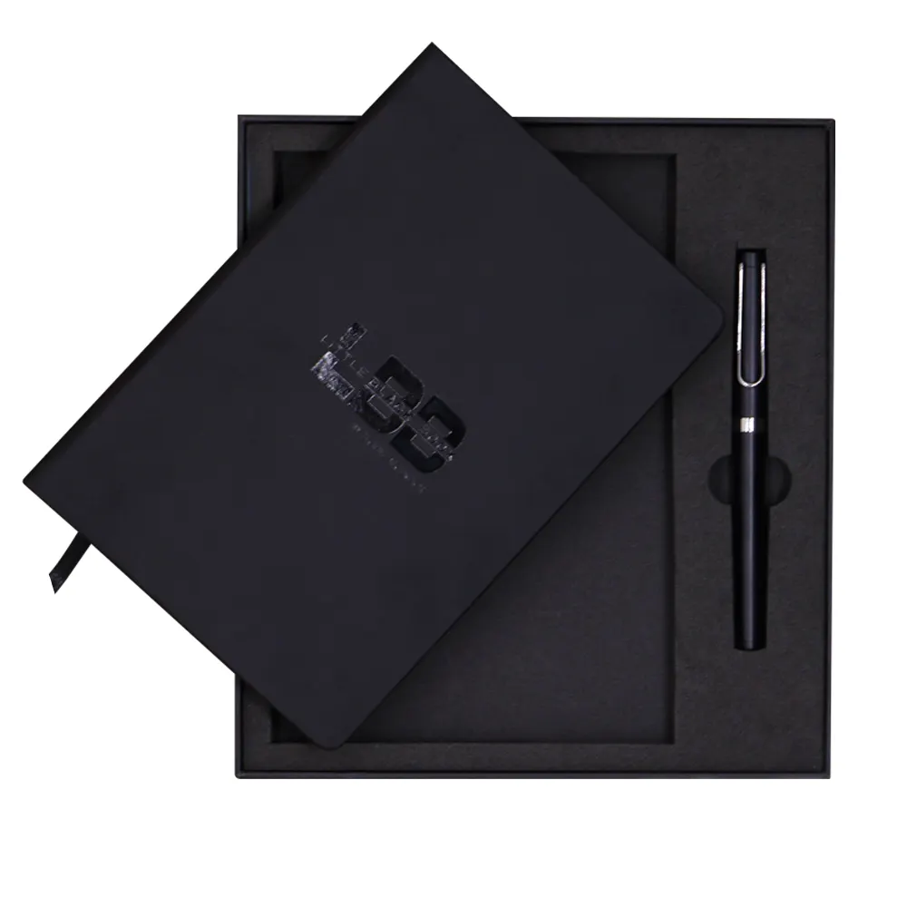 Customized A5 black paper notebook gift set