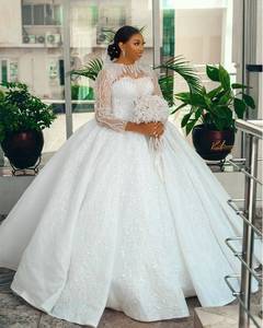 <span class=keywords><strong>Robe</strong></span> de mariée de style palais S3761L, col rond, manches longues, avec strass et paillettes, ciel étoilé, rêveuse, scintillante, luxueuse - Product Image 1