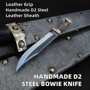 Couteau Bowie à pointe de lance en acier inoxydable fait main, manche en cuir, garde en laiton, étui en cuir de qualité, lame pleine longueur, pour la chasse en extérieur - Product Image 2