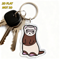 Porte-clés en acrylique ferret debout mignon, corps marron et crème avec pattes roses, breloque transparente double face, accessoire amusant pour les amoureux des animaux