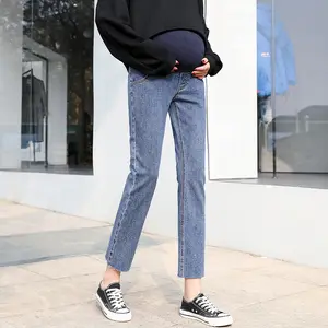 Pakaian Jeans Wanita Hamil, Celana Panjang Kehamilan Denim Ramping Stok Musim Panas
