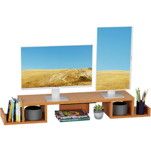 WDF yeni ahşap çift monitör masası raflı Stand dizüstü bilgisayar için çok yönlü ve şık çalışma alanı çözümü - Product Image 3