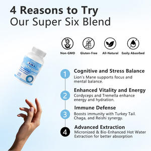 Compléments alimentaires en capsules à base d'extraits de super <span class=keywords><strong>hericium</strong></span>, de reishi, de cordyceps, de maitake, de shiitake et de chaga biologiques et végétariens en marque propre - Product Image 1