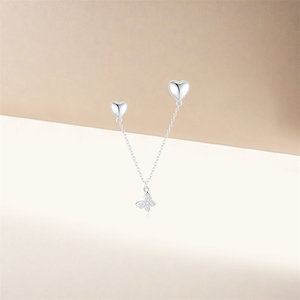 CANNER Pendientes de Plata de Ley 925 de Lujo Minimalistas con Borla Larga, Colgante de Mariposa y Doble Corazón para Regalos al por Mayor - Product Image 3