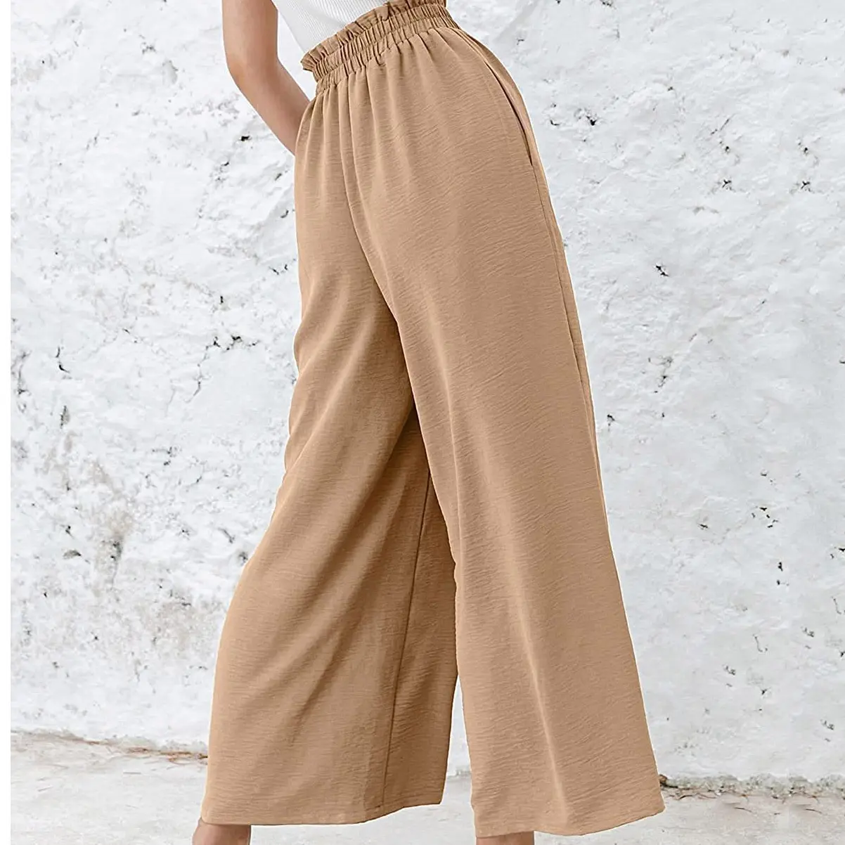 Custom New design wide leg comfortable loose pants for women cotton Linen casual solid color high waist Trousers