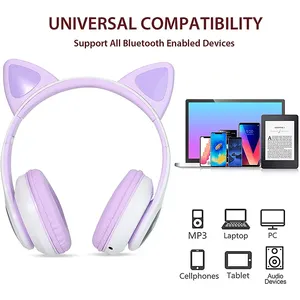 Wireless Ear Lucky Cat Cute Girls Colorful LED Wireless Cat Ear Headphones Tws BT Headset