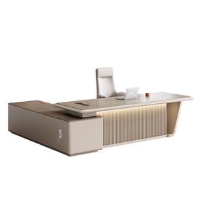 Sang trọng Furniture <span class=keywords><strong>L</strong></span> hình bằng gỗ kết thúc đa chức năng hộp cáp và dải ánh sáng bàn điều hành CEO Ông Chủ bàn văn phòng - Product Image 1
