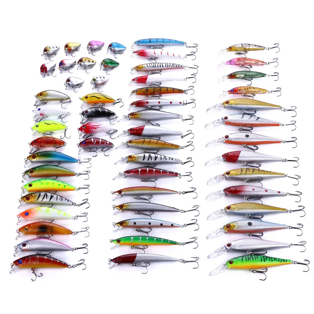 56pcs Kit di pesci misti Minnow Wobblers Crankbait Hard Bait Tackle Set di esche artificiali per la pesca