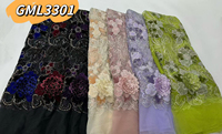 Tissus de dentelle africaine en velours de luxe 2026, tissu de dentelle brodé à la main 3D de haute qualité avec perles et sequins pour robe de soirée femme