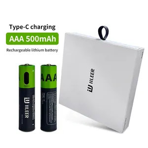 Grosir kemasan OEM 814mWh AAA baterai Lithium isi ulang 1.5V 500mAh sel keluaran tingkat tinggi dengan Port pengisian Tipe C