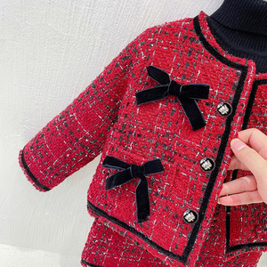 Otoño Invierno niñas dulce traje grueso niños arco chaqueta falda 2 piezas conjunto <span class=keywords><strong>moda</strong></span> niños ropa - Product Image 4