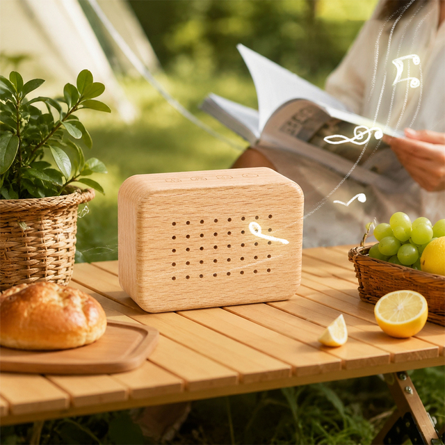 Birdsong Music Box Eco-Friendly Portable Gift Modern Beech Wood Speaker Rechargeable