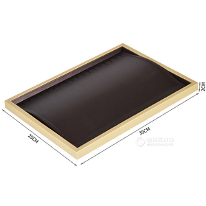 Bandeja colgante de joyería de placa de madera de cuero Pu marrón apilable para exhibición de collares de pulsera - Product Image 6